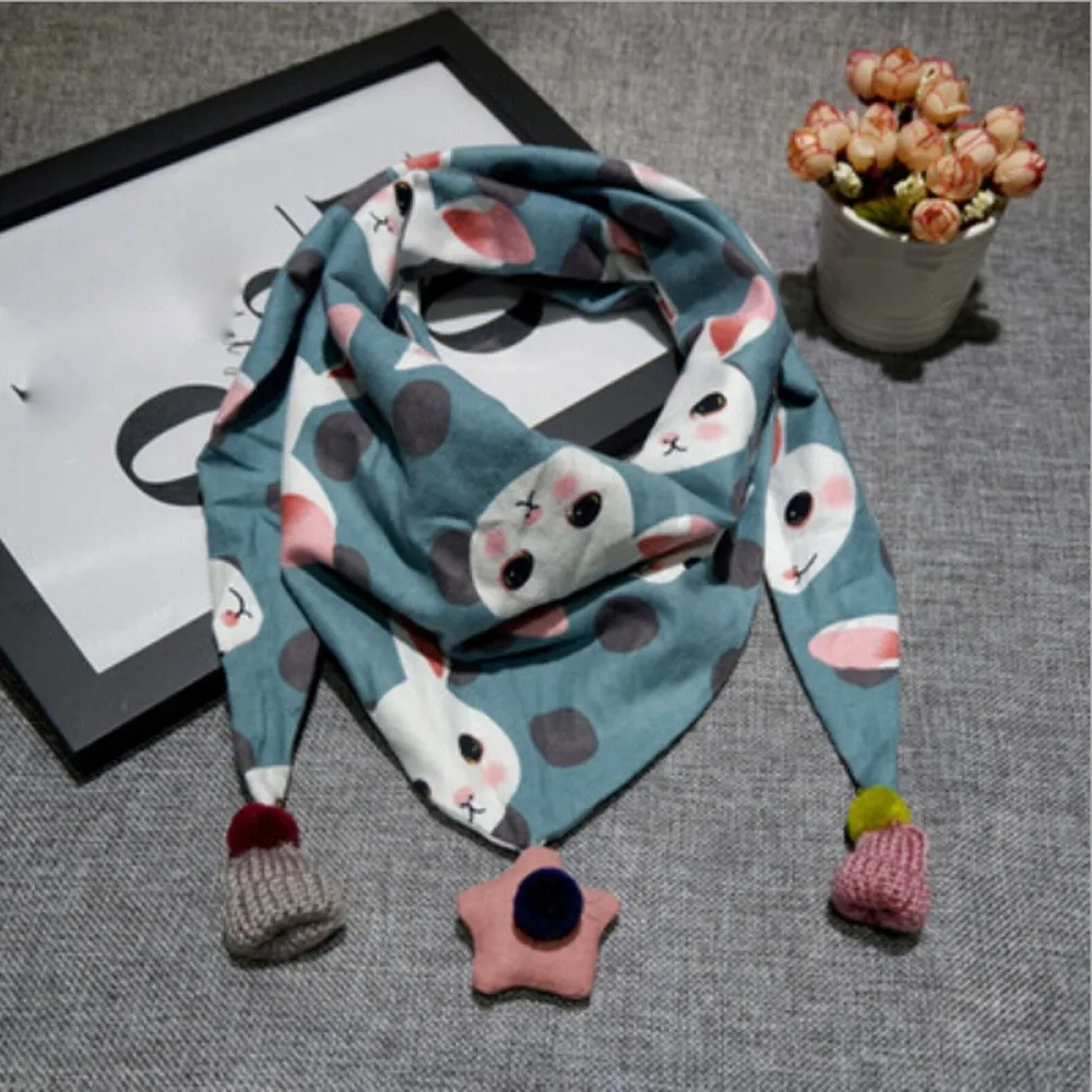 Детские хлопковые носки Треугольники шарф для девочек, для мальчиков; цветные помпоны; шарф для малышей; модный шарф воротник детей осень-зима шаль