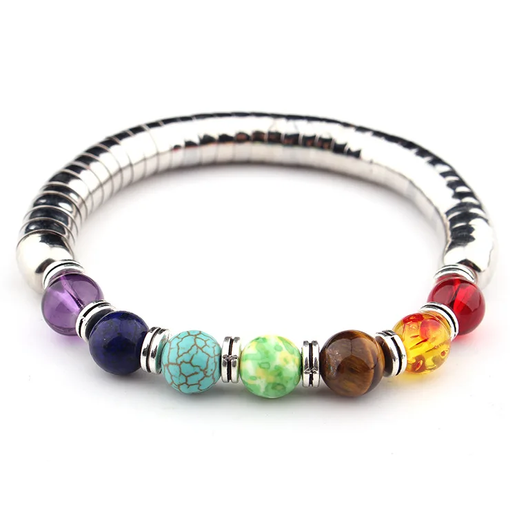 

2018 New 7 Chakra Bracelets Bangle Colors Mixed Healing STEEL BRACELET Chakra Pray Mala Bracelet for Women Men Jewelry