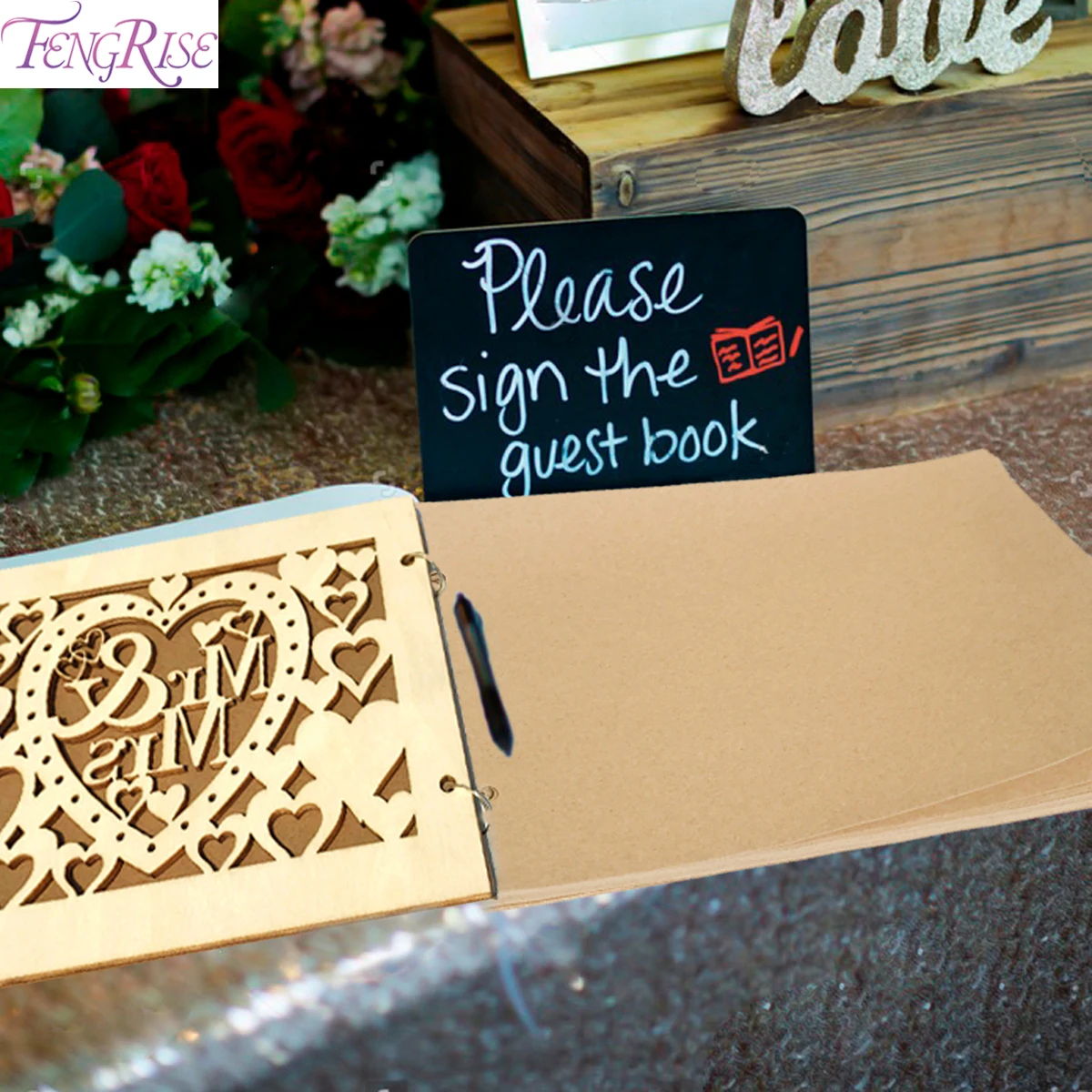 

FENGRISE Wooden Wedding Guest Book Decoration Wedding Tree Personalised Guestbook Wood Supplies Engagement Party Decor