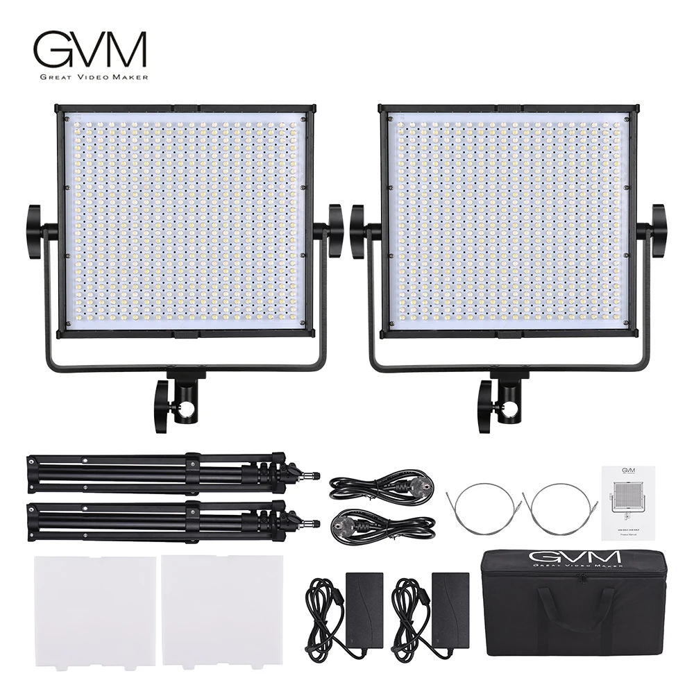 

GVM GVM-520LS-B 2pcs Bi-color LED Video Panel Light and Stand Lighting Kit Aluminum Alloy Housing with U-Bracket Photography