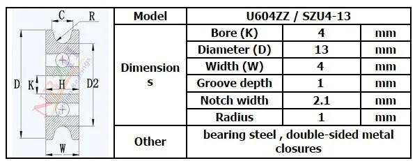 50 шт. u604zz 4 мм U Groove прогулки направляющая подшипник 4*13*4 мм 604uu 3D принтера, посвященный ролик кормления подшипники 4x13x4