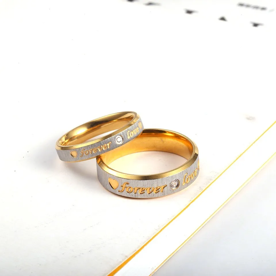 RIR пользовательское имя золото навсегда любовь свадебные кольца для пары вечность помолвка сердце и кристалл для мужчин и женщин кольцо из нержавеющей стали