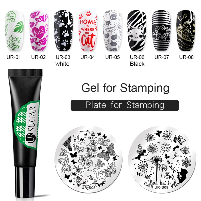 

UR SUGAR 8ml Soak Off Stamping UV LED Nail Gel Polish For Manicure Stamping Template Gel for Nail Stamp Pattern
