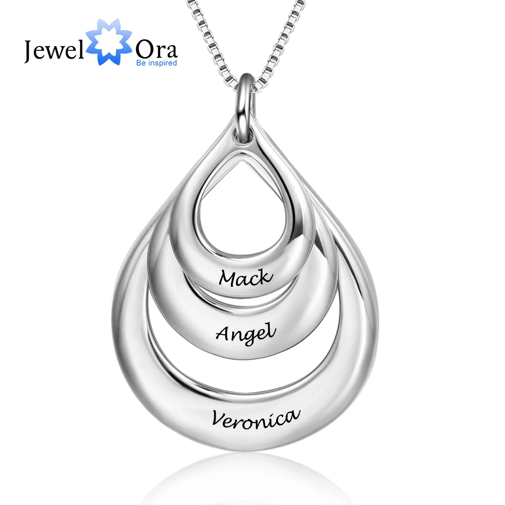 

Personalized Engraving 3 Names Layered Water Drop Pendant Necklace Custom Engraved Necklaces Gift for Family (JewelOra NE102377)