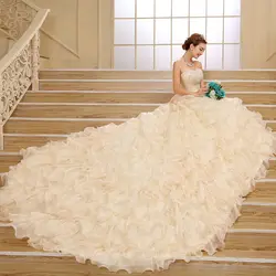 Красота-Эмили шампанское Высокое качество Свадебные платья 2019 без рукавов Аппликации Свадебные Платья Vestidos de noiva