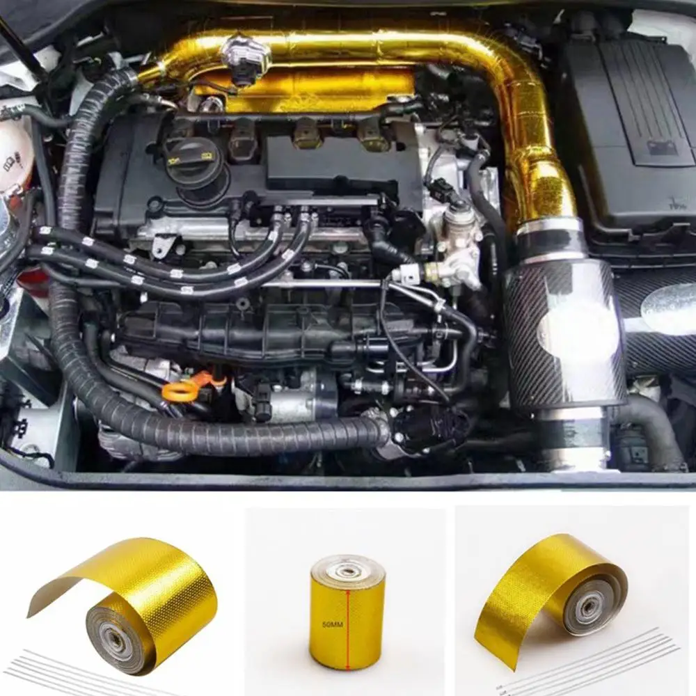 

Car Thickened Heat Shield Reflective Aluminum Foil Tape Auto Engine Pipe Cover Temperature Isolat Adhesive