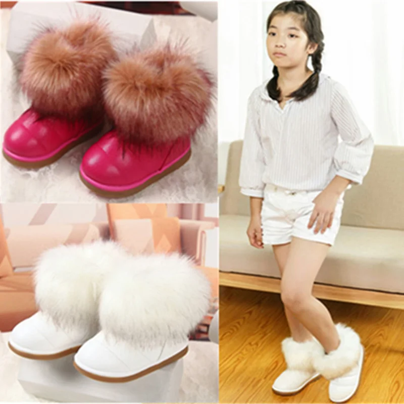 

2018 Winter Plus Velvet Warm Girls Shoes Red White Snow Boots