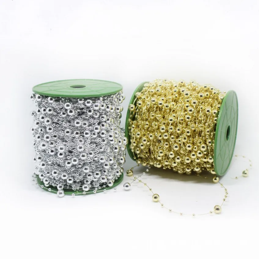 

60 Meters/roll Gold/silver Fishing Line Artificial Pearls Beads Chain Garland Flowers For Wedding Bridal Bouquet Flower M0029