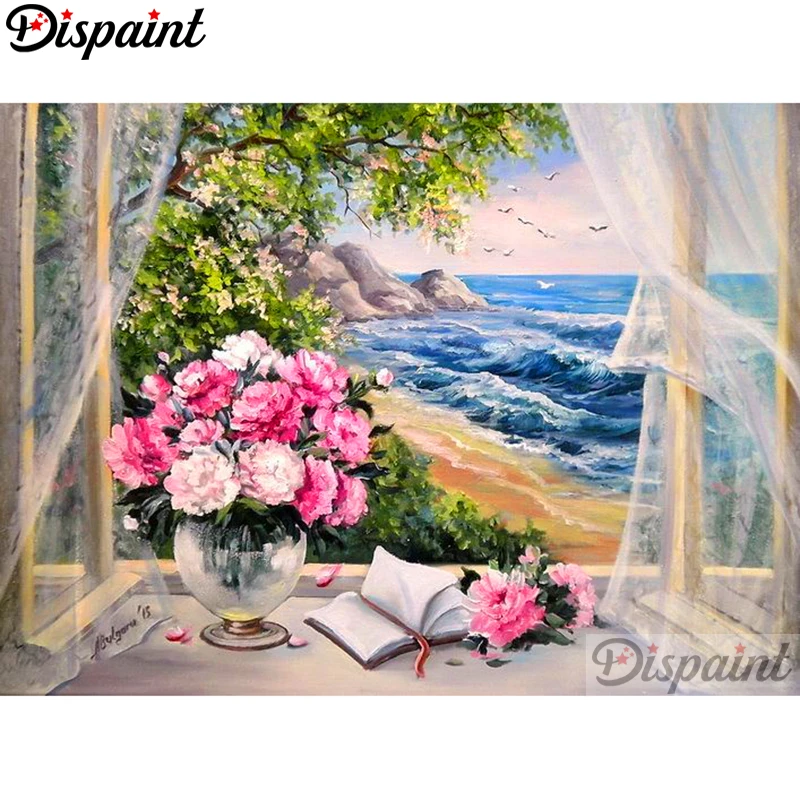 

Dispaint Full Square/Round Drill 5D DIY Diamond Painting "Flower window sill" Embroidery Cross Stitch 3D Home Decor A10443