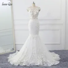 Lover Kiss Robe de Mariage 3D Цветы свадебное платье Сексуальная Русалка Кружева Свадебные платья прозрачные Vestido de Noiva