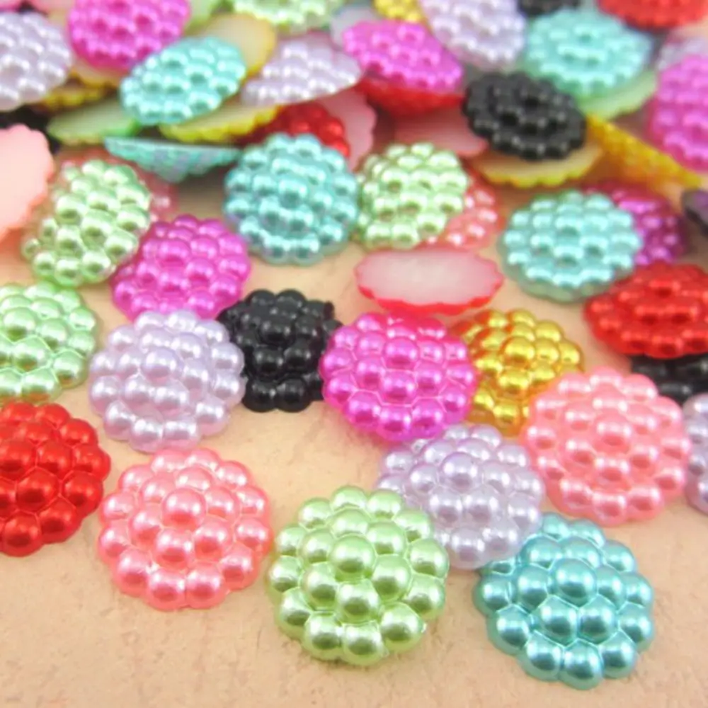 

Free Shipping 72Pcs/lot 13mm Imitation Pearls Half Round Flatback Flower Beads Wedding Cards Embellishments DIY Decoration