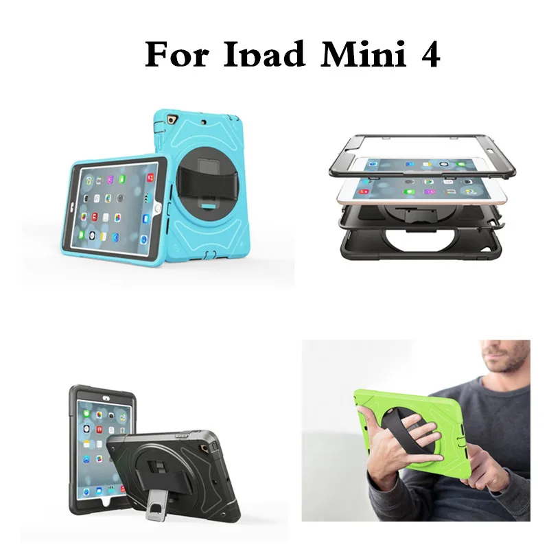 For Apple iPad Mini 4 Hard back Case 360 Rotating Handle Strip Stand