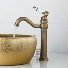 Античная латунь поворотный бортике Ванная комната кран Керамика один handlebrass умывальник Кухня кран Torneira, смеситель
