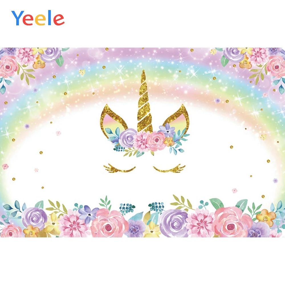 

Yeele Rainbow Unicorn Flower Birthday Scene Photography Background Children Customize Photographic Backdrop For Photo Studio