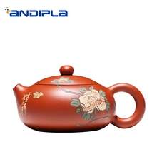 190 мл аутентичный китайский чайник для заварки чая Фиолетовый Глиняный заварочный чайник здоровье Zhu Mud Xishi Pot ручная роспись винтажный узор НЕОБРАБОТАННАЯ руда Zisha черные чайники