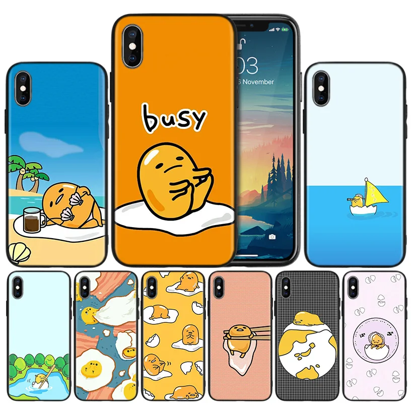 

Gudetama Lazy Egg TPU Black Silicone Case Cover for iPhone 7 8 XS Max XR X 6 6S 5 5C 5S SE Plus