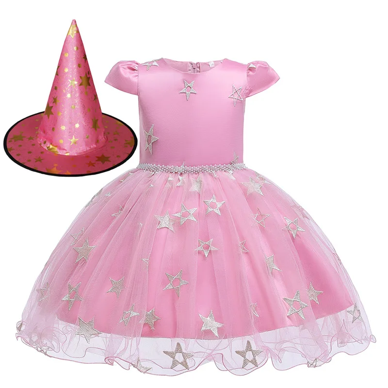 Платье на Хэллоуин для девочек, костюм, Детские платья для девочек, платье принцессы, детское Нарядное вечернее платье для 3, 4, 5, 6, 7, 8, 9, 10 лет - Цвет: Pink