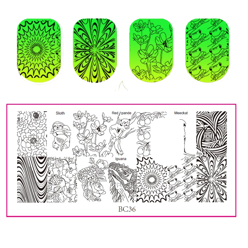 Хэллоуин ногтей прямоугольный шаблон для штампов цветок Кенгуру Животных геометрии дизайн ногтей штамп шаблон изображения пластины трафарет