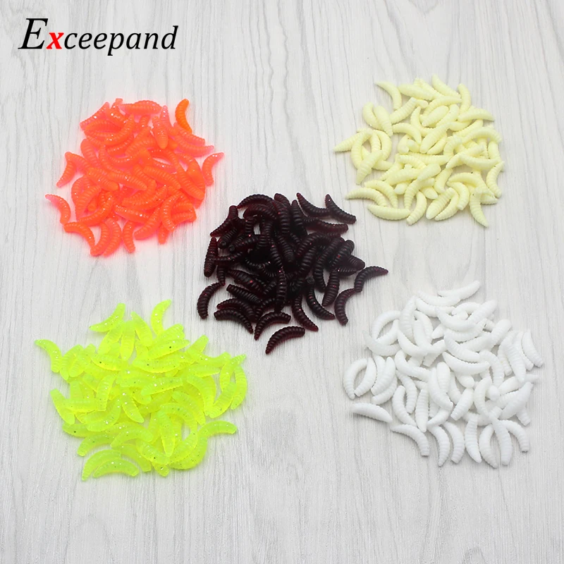 Exceepand 50 Pieces 2 cm 0.4 g Maggot Grub Soft Lure Lifelike Worm Fishing Bait Fly Crap Fishing Tackle