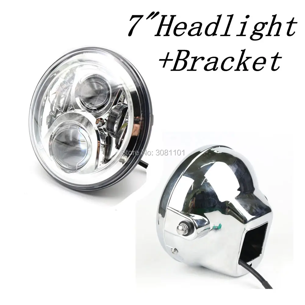 

Set 7"Round Projector LED Headlight H4 Hi/Lo Beam+Plastic Headlight Housing Bracket for 2008-2016 Harley Davidson Softail Slim