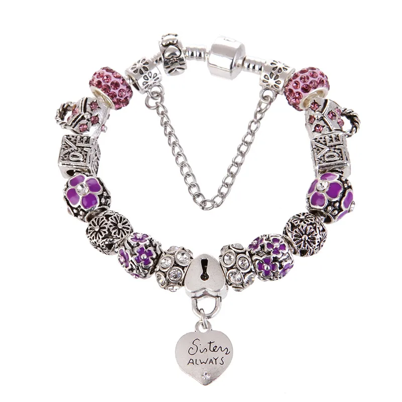 

High Quality Pretty Silver plated Rhinestone Heart Pendant Charm Bracelet Pan Bracelet For Women gift jewelry Drop Shipping