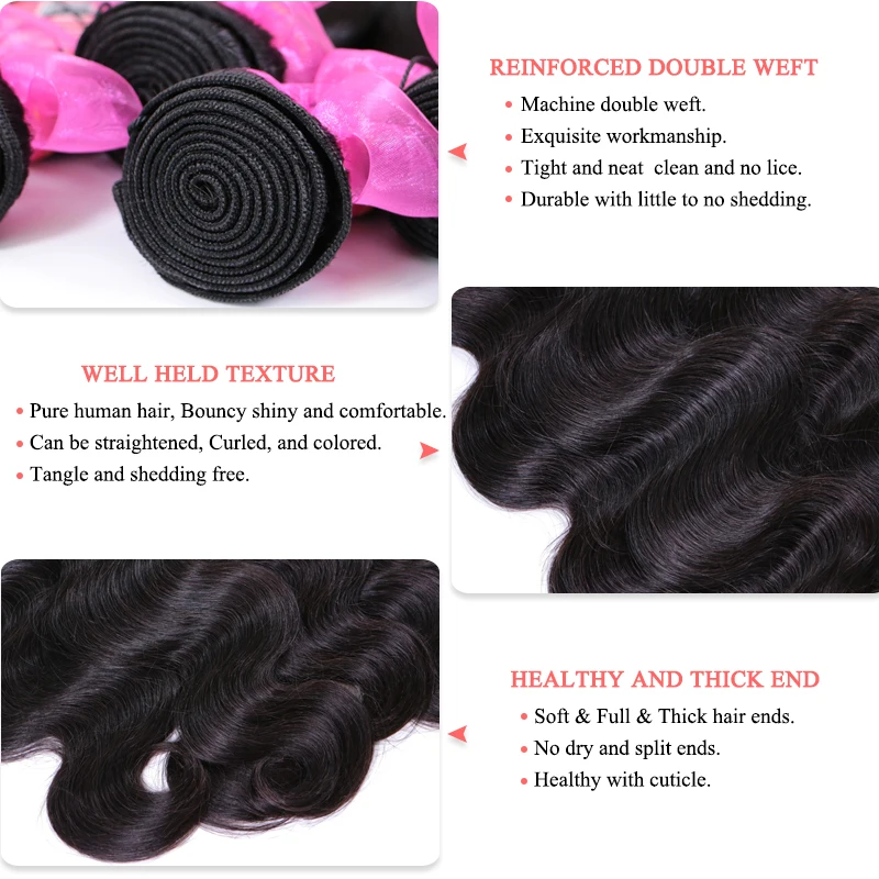 Brazilian Hair Weave Bundles with Closure Body Wave Hair Extension 4pcs/lot Virgin Human Hair weaving Queen Hair Products