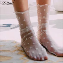 UNIKIWI. Женские Дышащие прозрачные сетчатые носки в горошек в стиле Харадзюку. Сексуальные женские сетчатые носки в горошек, женские Чулочные изделия