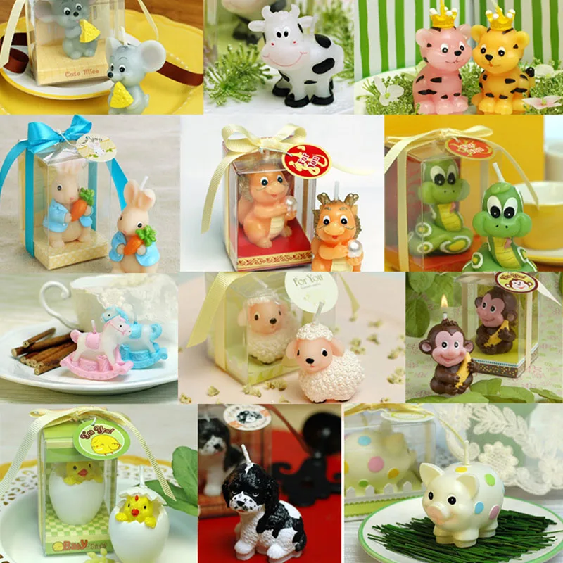 

12 Style Cartoon Animal Candle Kids Children Birthday Party Gift Wholesale Scented Candles Cake Candles with Clear Box Package