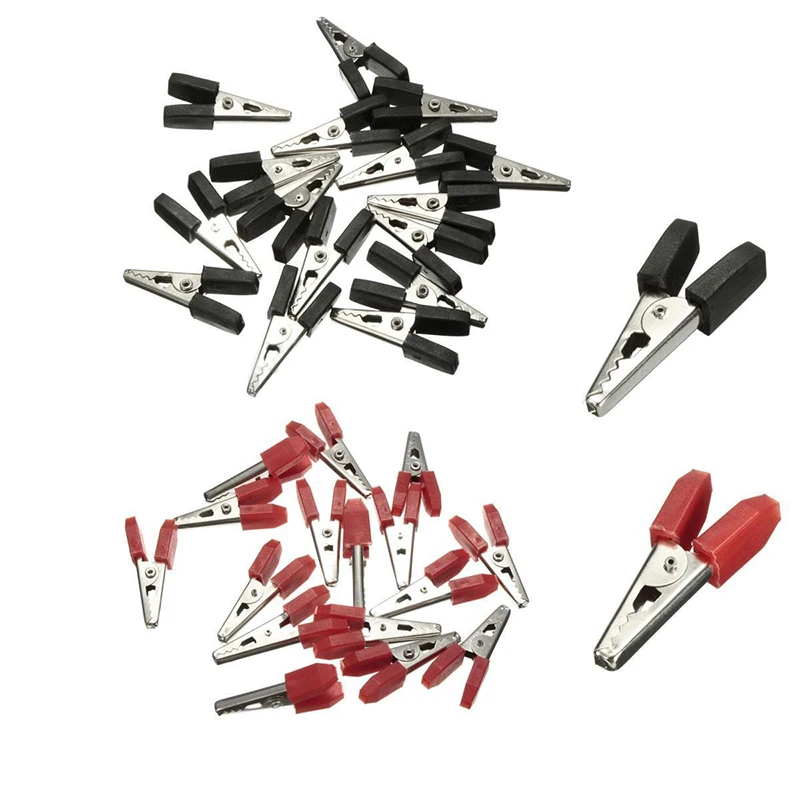 32pcs New Crocodile Clips Electrical Battery Alligator Clamps Red Black For Test Tool