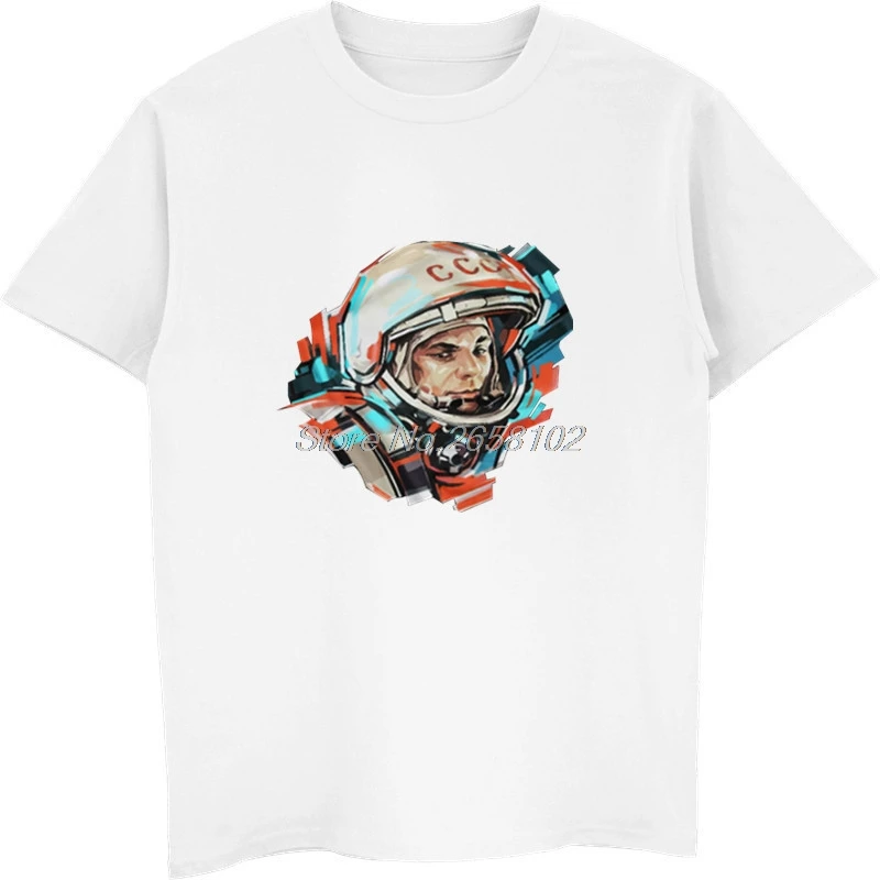 

Fashion Summer Cotton T-Shirts USSR Soviet Space Program Gagarin Russia T Shirt Men's Hip Hop Tees Tops Harajuku Streetwear