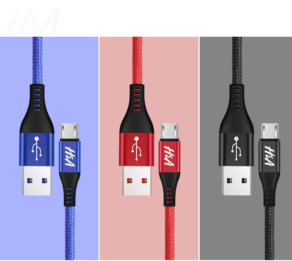 H& A 3A Micro USB кабель 1 м 2 м Быстрая зарядка нейлон USB синхронизация данных мобильный телефон Android адаптер зарядное устройство кабель для samsung