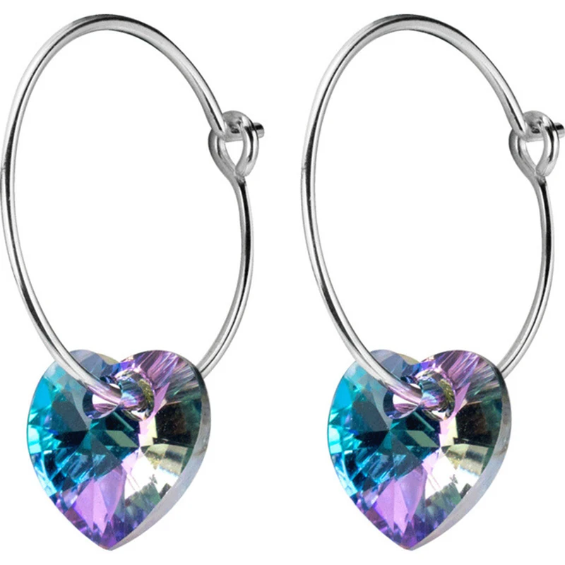 Warme Farben 925 Stering silver Drop Earrings Crystal from swarovsky Zircon Women Heart Earrings Birthday Fine Jewelry for Lady