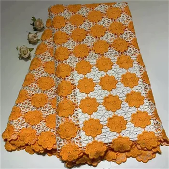 

Orange Sunflowers embroidery cord lace African guipure lace fabric with lots of stones high quality Wise choice