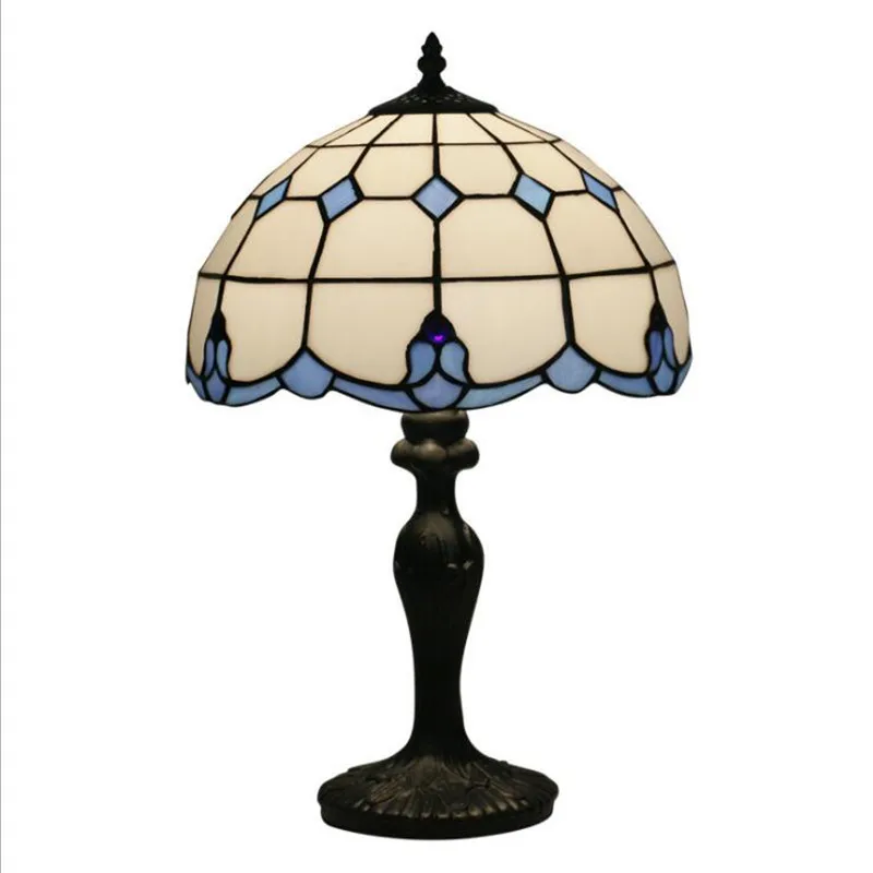 

12" Mediterranean Sea Tiffany Simple Glass Table Lamp for Foyer Bed Room Bar Apartment Glass Reading Light H 49cm 1063