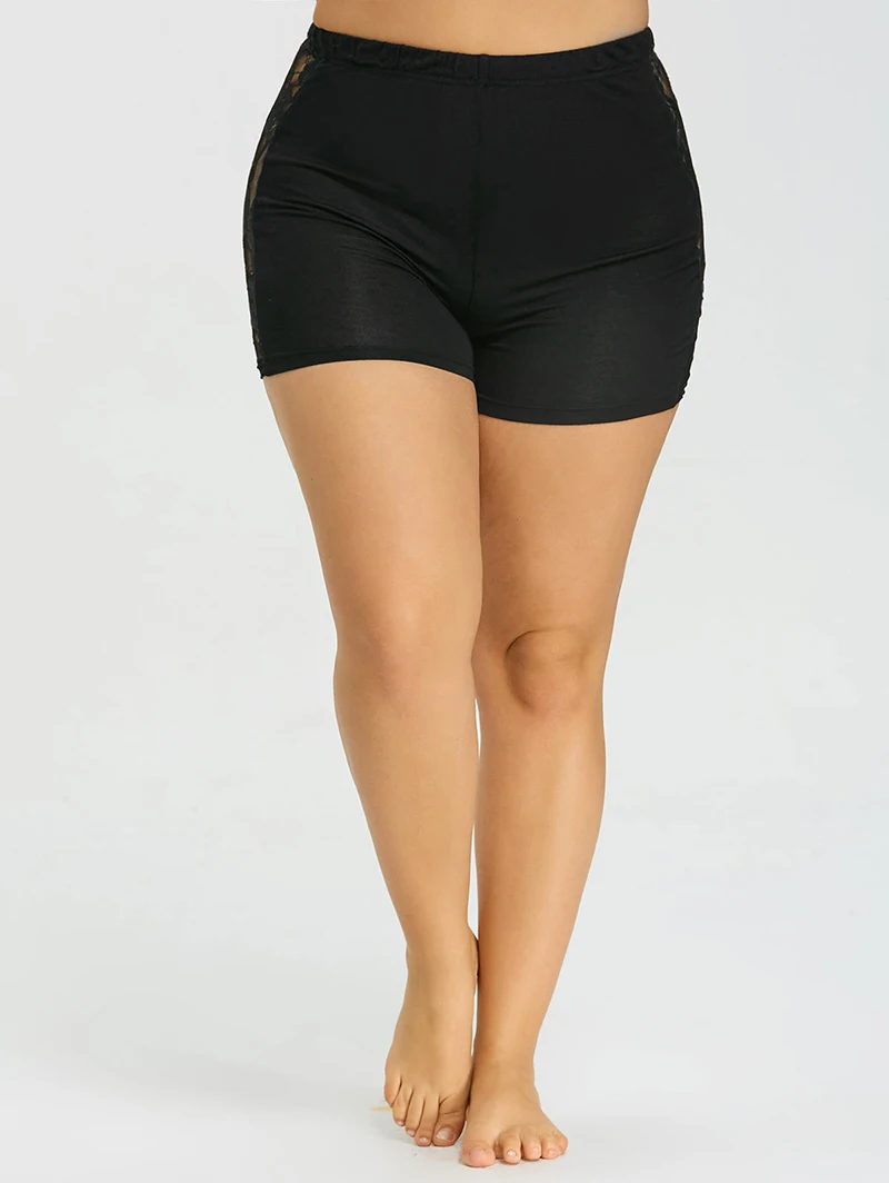 PlusMiss размера плюс 5XL пикантные черные сапоги кружевные облегающие Короткие штаны Женская одежда больших Размеры короткие женские Колготки Нижнее белье под юбку