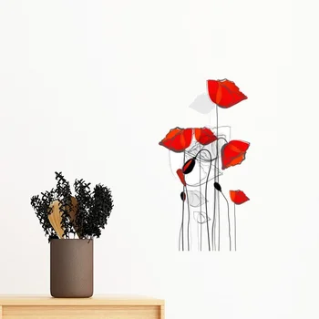 

Red Flower Black Bud Abstract Art Line Painting Corn Poppy Removable Wall Sticker Art Decals Mural DIY Wallpaper for Room Decal