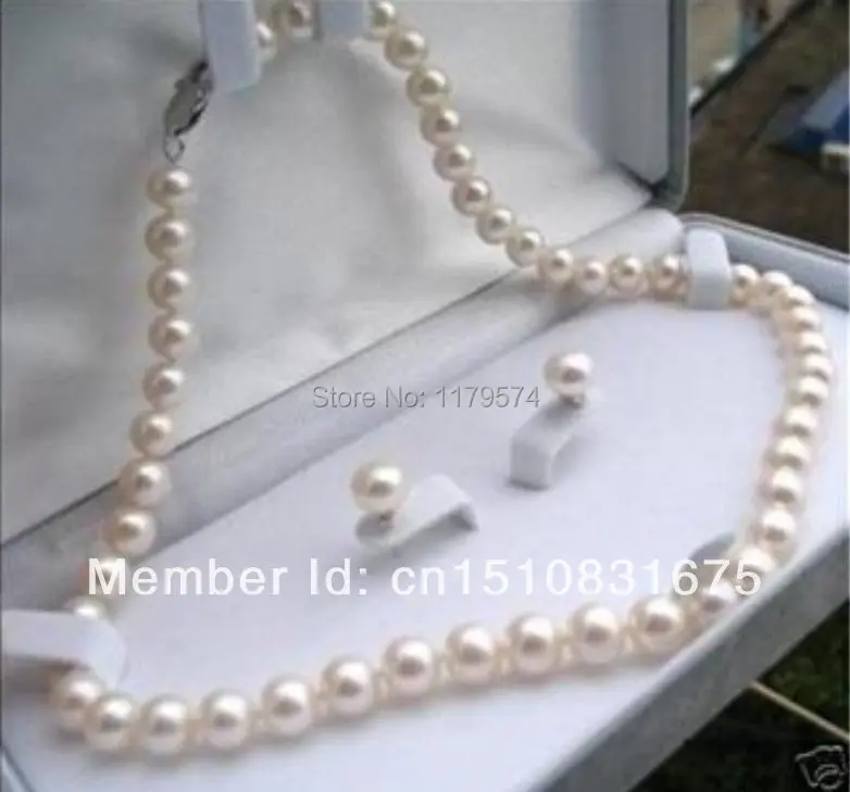 Красивые 8-9 мм Белое жемчужное ожерелье Akoya Серьги 17," Свадебные Ювелирные наборы для женщин в ювелирном наборе подарок