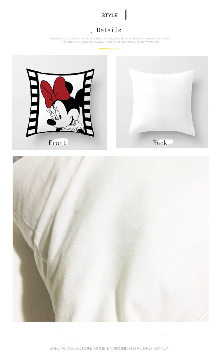 Disney Black and Cream Red Mickey Minnie Mouse Cushion Cover Sofa Decorative Pillowcases for Bed Couch 45x45cm no Filling