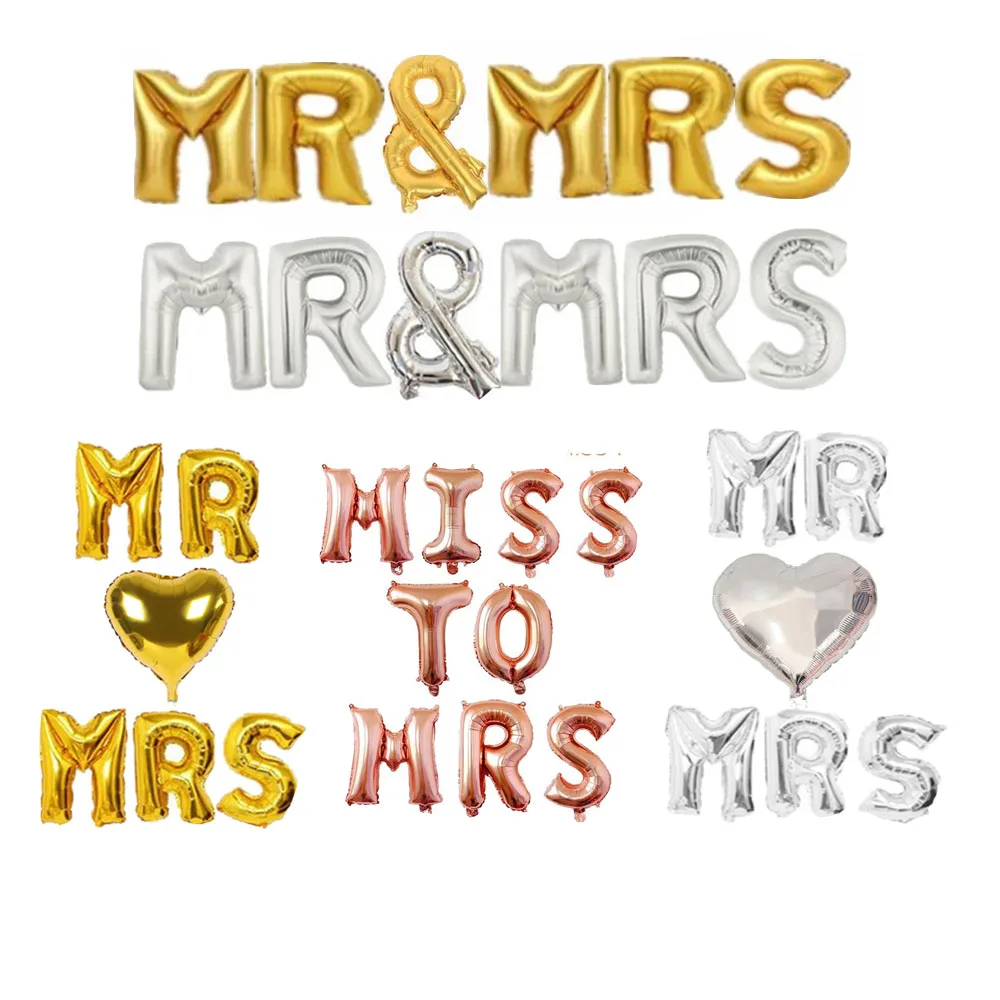 

6pcs 16 Inch MISS TO MRS Rose Gold Foil Balloon Hens Party Engagement Hen Party Bridal Shower Valentine's Day Love Heart Balls
