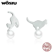 WOSTU Лидер продаж Серебро 925 пробы озорной кот Play Ball серьги для женщин стерлинговые серебряные серьги ювелирные изделия подарок DXE235