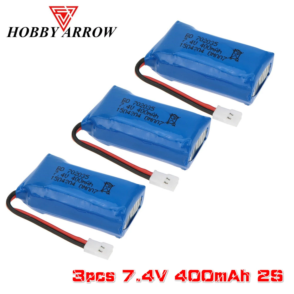

3pcs 7.4V 400mAh 2S Rechargeable LiPo Battery For RC Drone DM007 Airplane Quadcopter Helicopter FPV Racing Drone