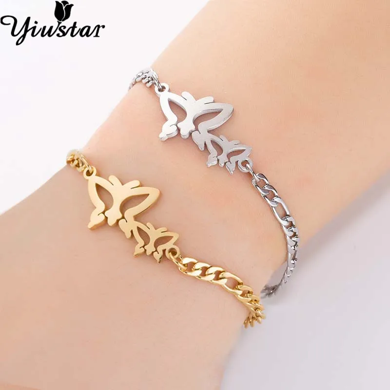 

Yiustar Steel Charm Butterfly Bracelets for Women Cute Animal Stainless Steel Link Chain Bracelet Girls Children Kids pulseras