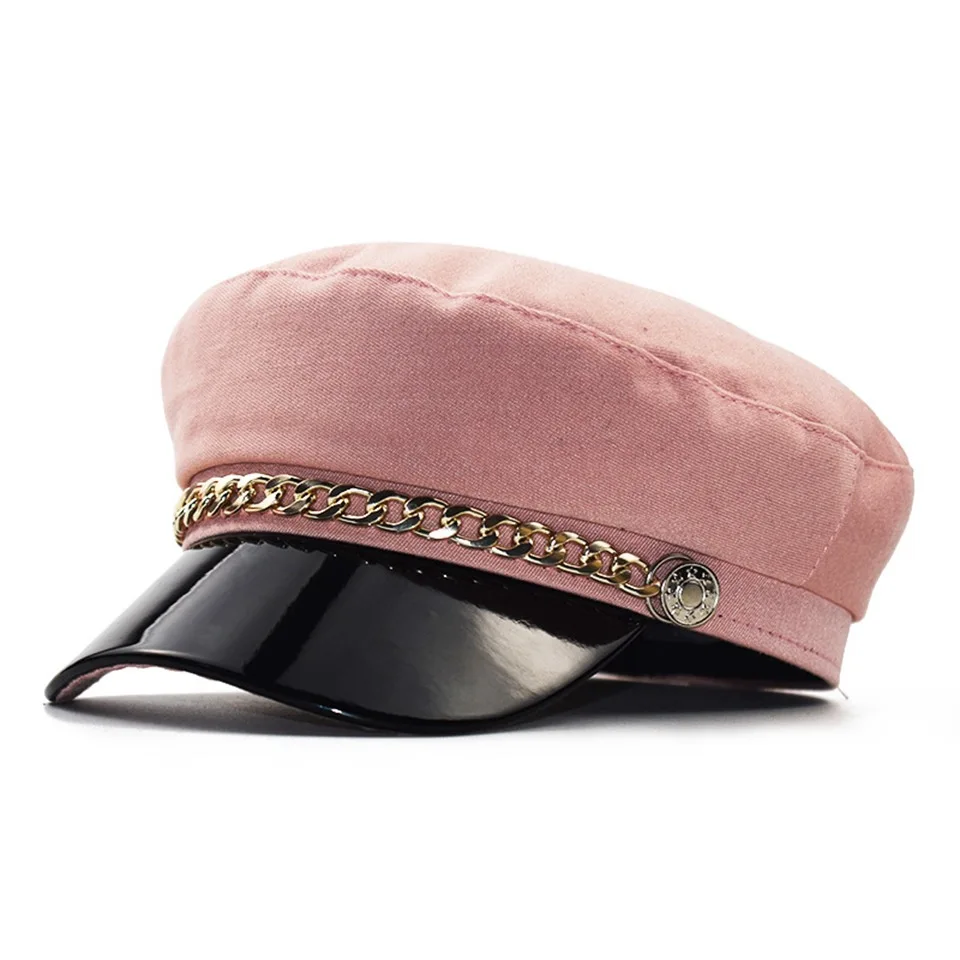 Женская Весенняя шапка, хлопок, темно-синяя шапка, модная черная кожа, фиксированная корона, Серебряная Пряжка, зимние теплые женские и мужские шапки-береты, шапка - Цвет: Розовый