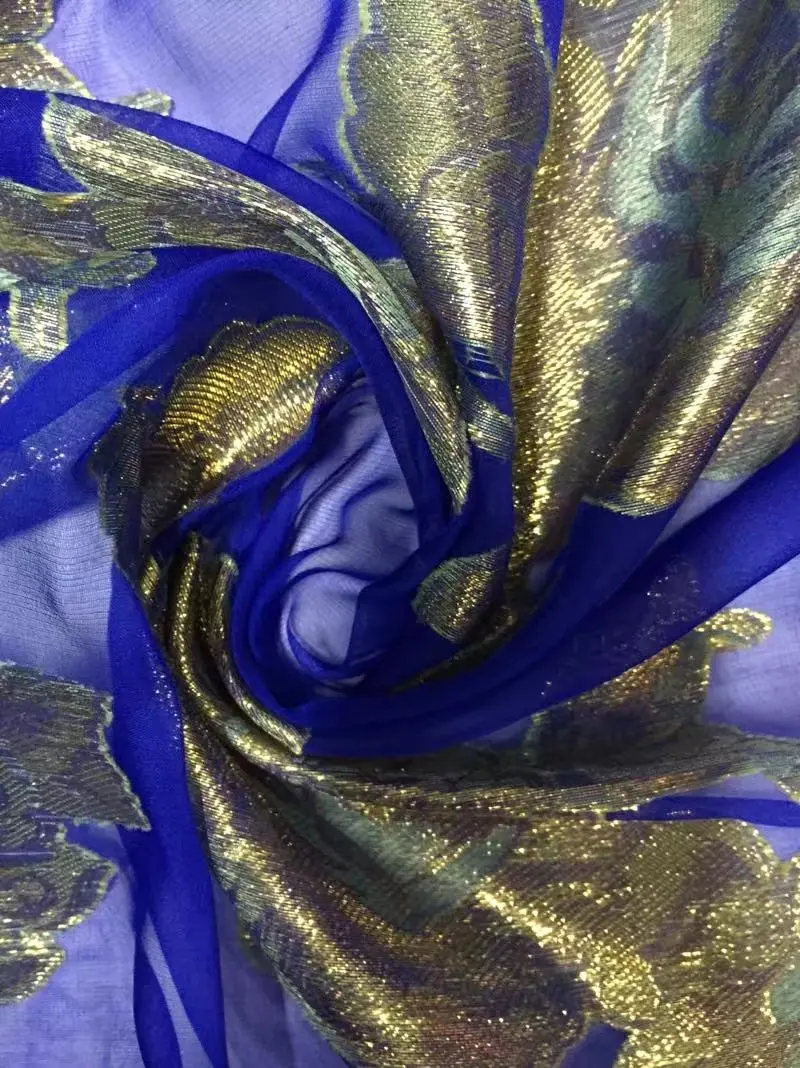 High quality shiny real silk fabrics with gold line silk african