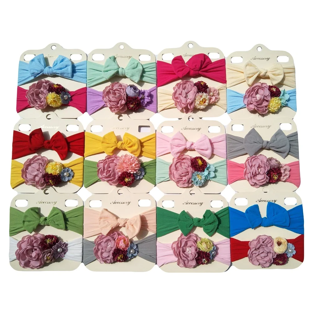 Nishine/2 шт./партия, головная повязка для новорожденных с цветочным принтом, эластичные ленты для волос принцессы с бантом, милые детские