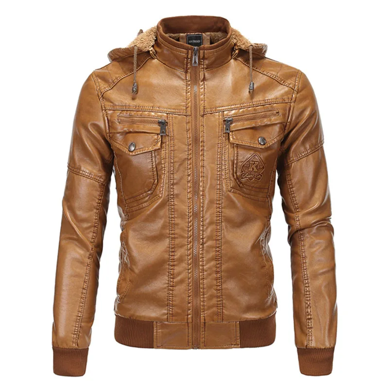 Мужская кожаная куртка с капюшоном veste cuir homme Толстая из искусственной кожи