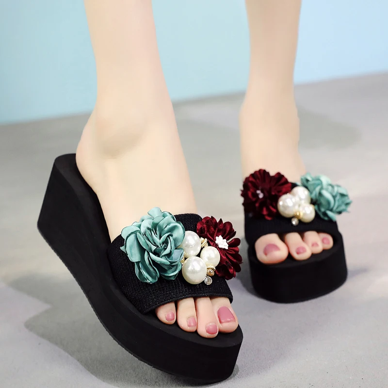 

String Bead Women Slides Outside Handmade Women Wedges Shoes Durable & Soft Beach Shoes Slippers
