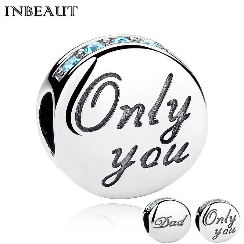 

INBEAUT Women Family Charms 925 Sterling Silver Clear Blue CZ Dad Best Friend Letters Beads fit Trendy Bracelet Female Gift