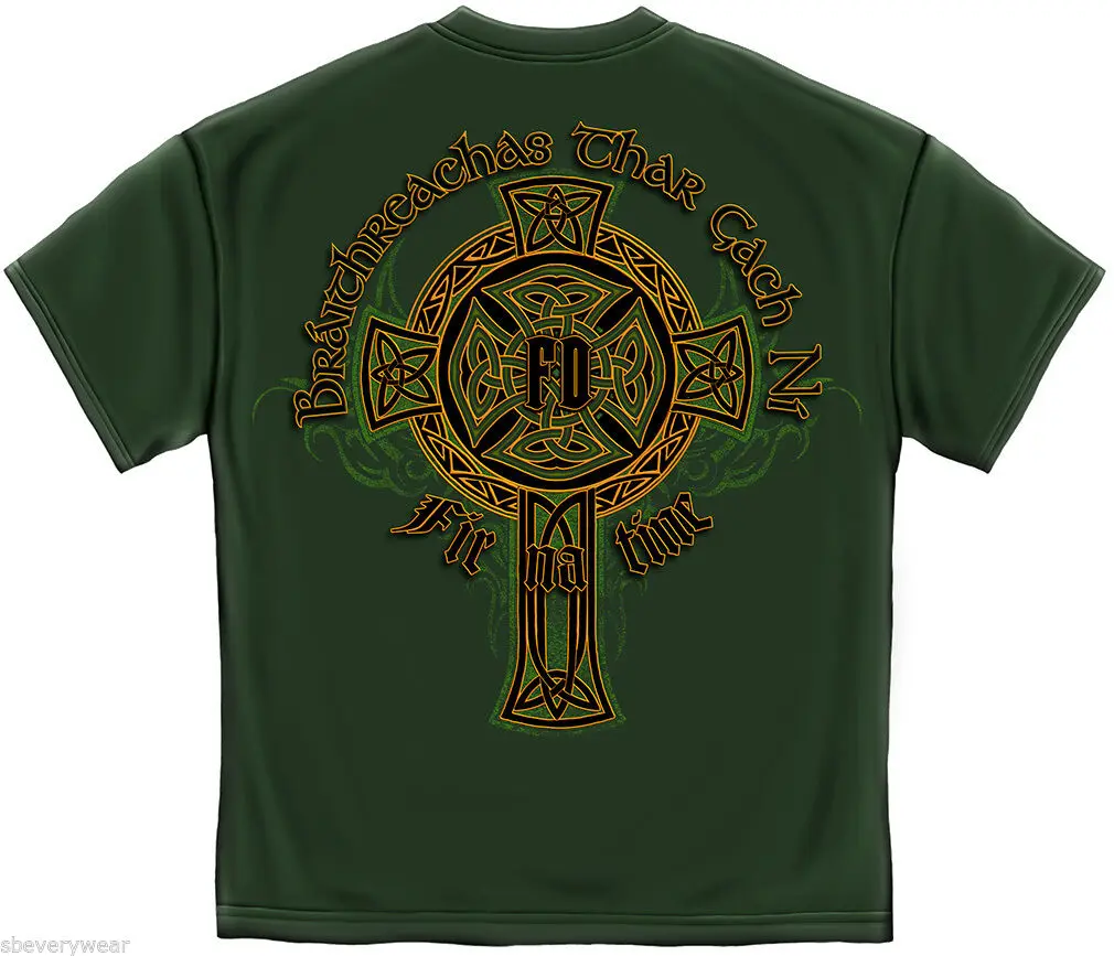 

2019 Cool Irish Firefighter T-Shirt Gold Cross Ireland Celtic Firemen Shamrock S-3Xl Mens Unisex Tee