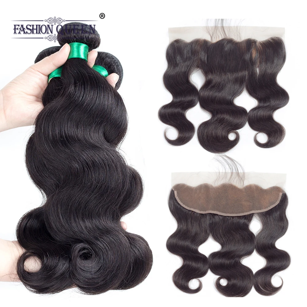 Модные queen hair 13x4 кружева Фронтальная застежка с пучки бразильские волна